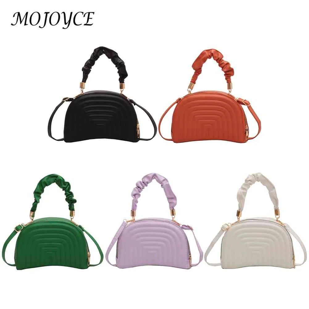Leather Shoulder Handbag Women Semicircle Pleated Niche Crossbody Bag