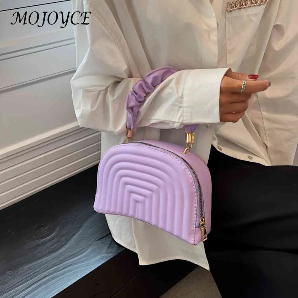 Leather Shoulder Handbag Women Semicircle Pleated Niche Crossbody Bag