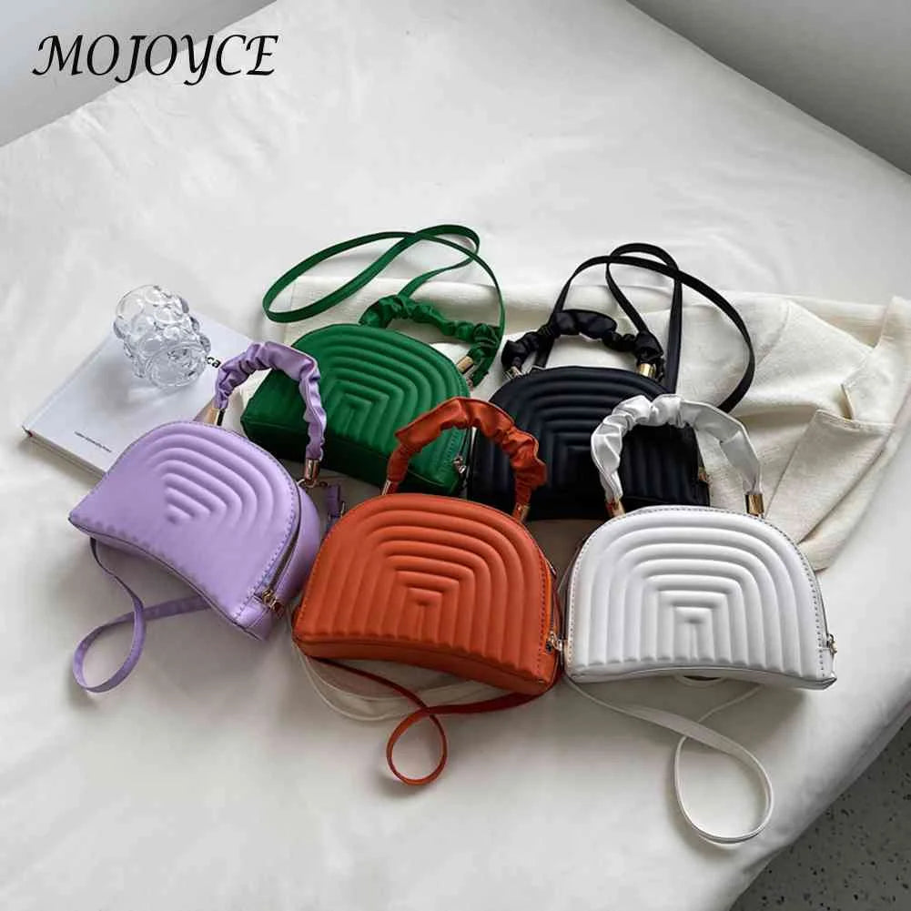 Leather Shoulder Handbag Women Semicircle Pleated Niche Crossbody Bag