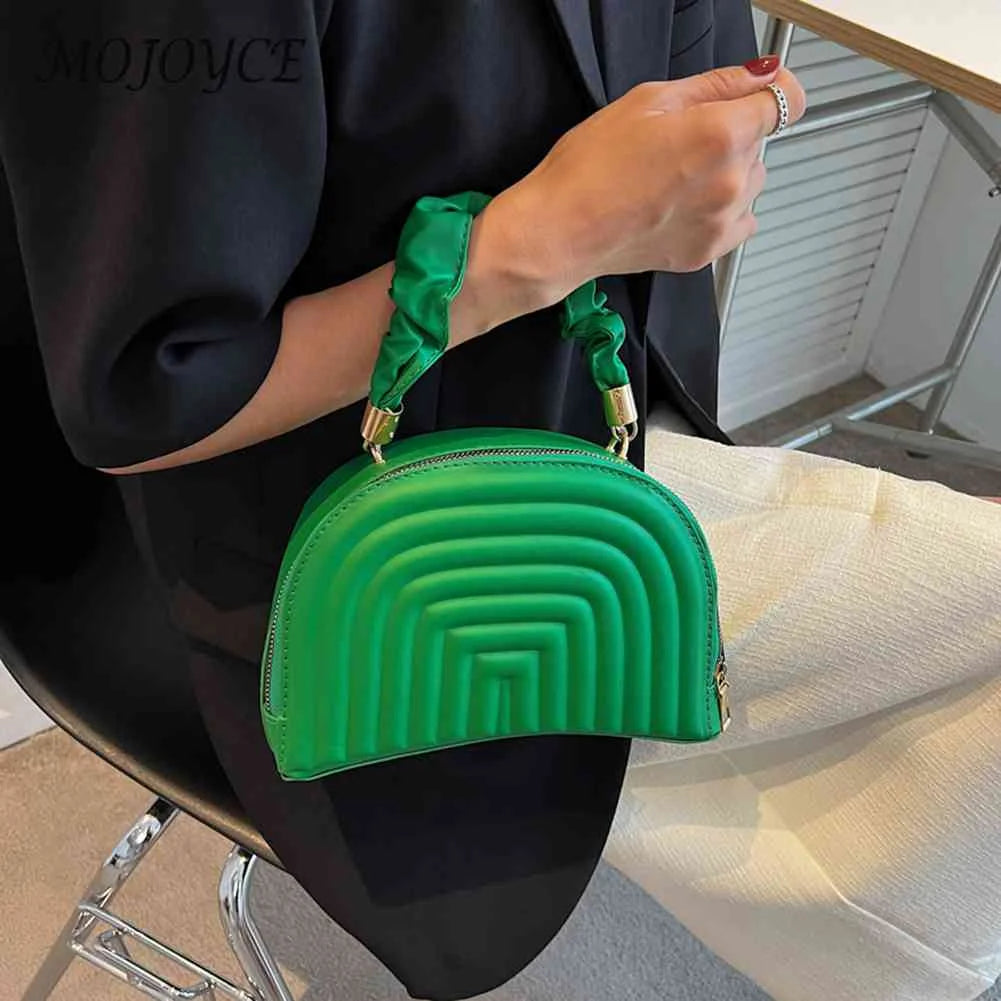 Leather Shoulder Handbag Women Semicircle Pleated Niche Crossbody Bag