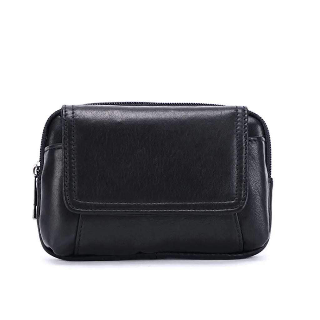 Large Capacity Leather Waist Bag Brown Multi-layer Phone Bag