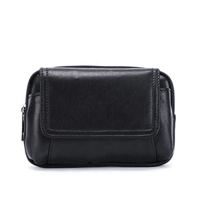 Large Capacity Leather Waist Bag Brown Multi-layer Phone Bag