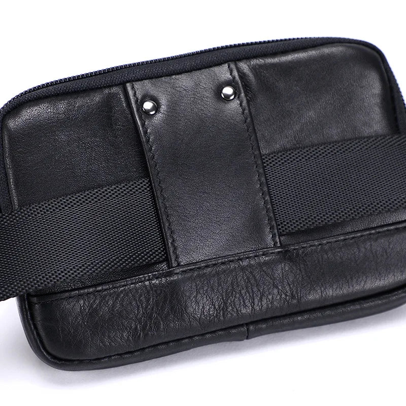 Large Capacity Leather Waist Bag Brown Multi-layer Phone Bag