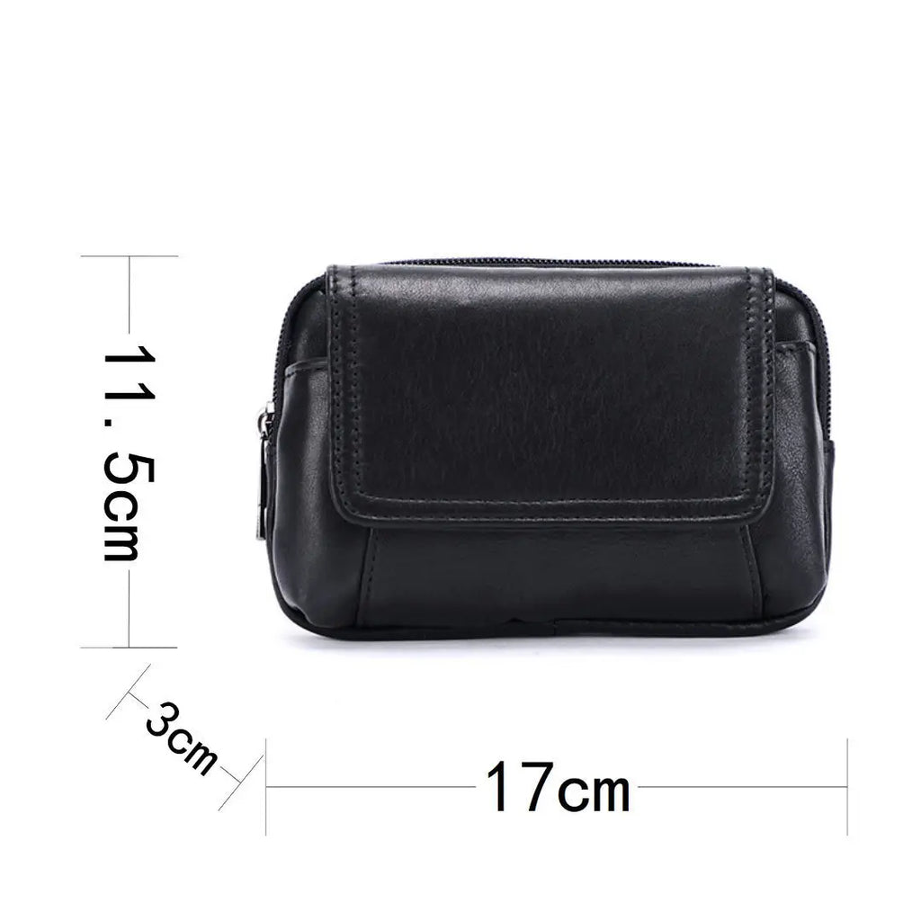 Large Capacity Leather Waist Bag Brown Multi-layer Phone Bag