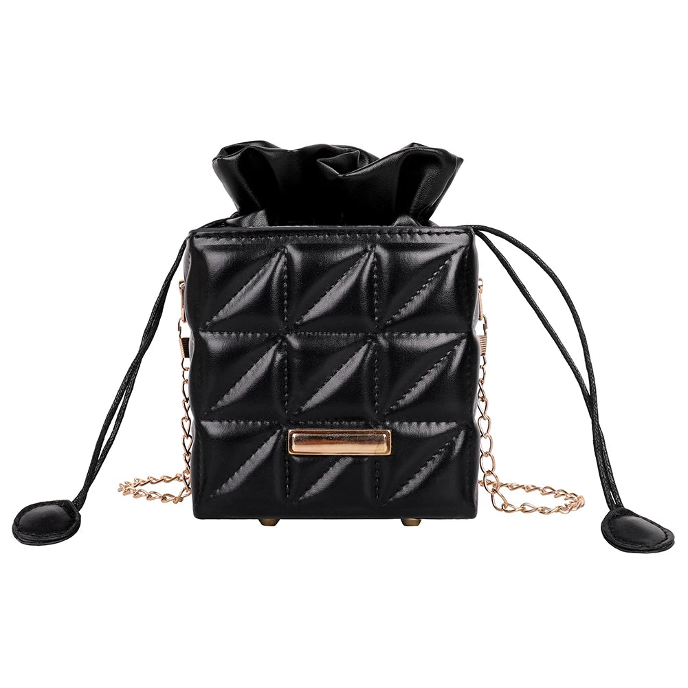 Geometric Embossed Messenger Bag Women PU Square Box Shape Drawstring Handbags