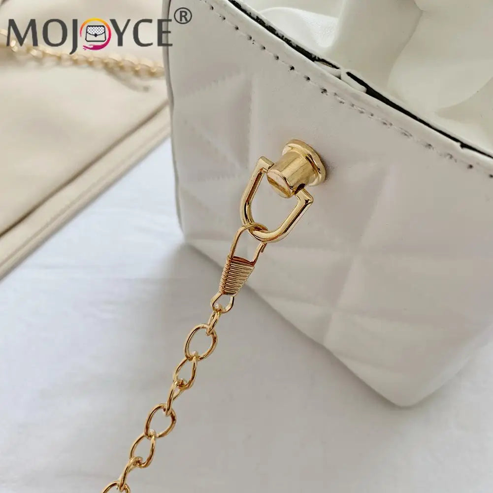 Geometric Embossed Messenger Bag Women PU Square Box Shape Drawstring Handbags