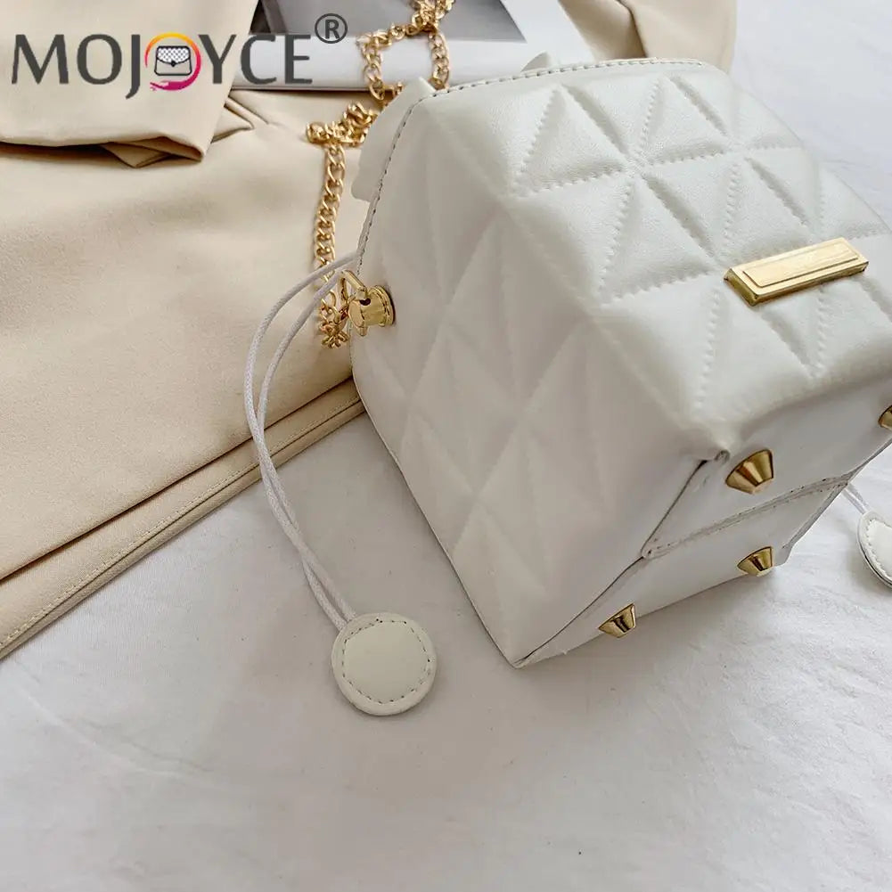 Geometric Embossed Messenger Bag Women PU Square Box Shape Drawstring Handbags