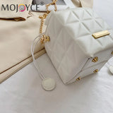 Geometric Embossed Messenger Bag Women PU Square Box Shape Drawstring Handbags