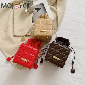 Geometric Embossed Messenger Bag Women PU Square Box Shape Drawstring Handbags
