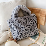 Leopar Chains Fur Plush Women Female Winter Handbags Messenger Soft Warm B001
