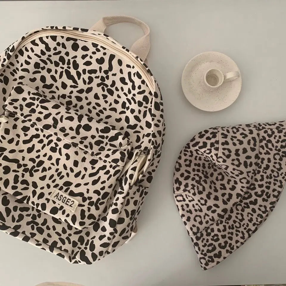 Leopard Backpacks Women Japan Preppy Style Zipper Large Capacity Canvas Bag