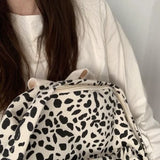 Leopard Backpacks Women Japan Preppy Style Zipper Large Capacity Canvas Bag