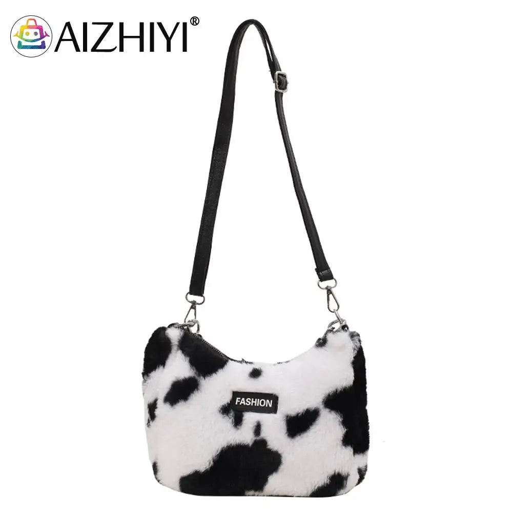 Leopard Plush Shoulder Bag Women Winter Messenger Chain Handbag