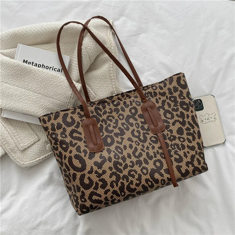 Leopard Pattern Big Bag Women Vintage Large Capacity Shoulder Bag