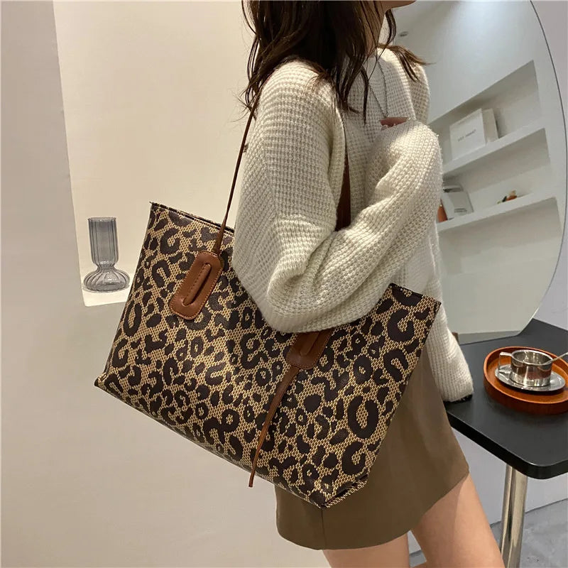 Leopard Pattern Big Bag Women Vintage Large Capacity Shoulder Bag