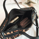 Leopard Pattern Boston Handbag Leather Shoulder Messenger Bag Zipper Rivets