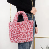 Leopard Pattern Soft Plush Shoulder Bag Winter Faux Fur Small Tote Handbags