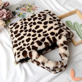 Leopard Pattern Soft Plush Shoulder Bag Winter Faux Fur Small Tote Handbags