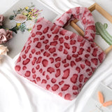 Leopard Pattern Soft Plush Shoulder Bag Winter Faux Fur Small Tote Handbags