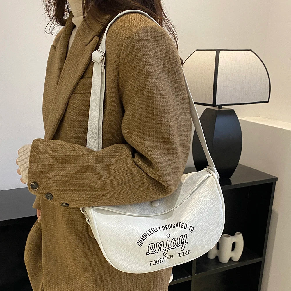 Letter Printed Shoulder Bag Crossbody Bag PU Leather Large Capacity