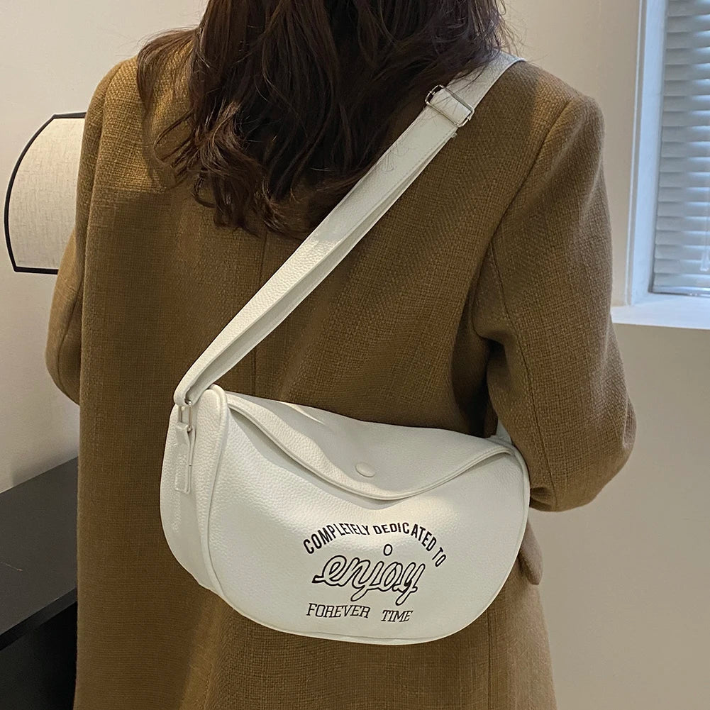 Letter Printed Shoulder Bag PU Leather Casual Portable Large Capacity
