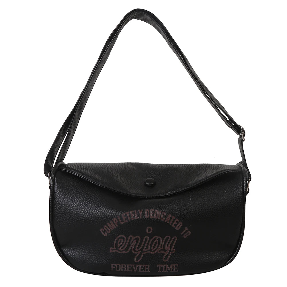 Letter Printed Shoulder Bag PU Leather Casual Portable Large Capacity