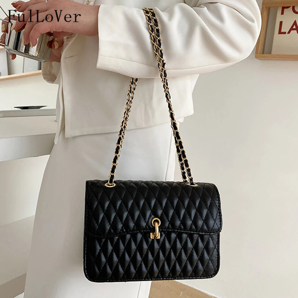 Lingge Chain Texture Messenger Bags For Women Shoulder Bags