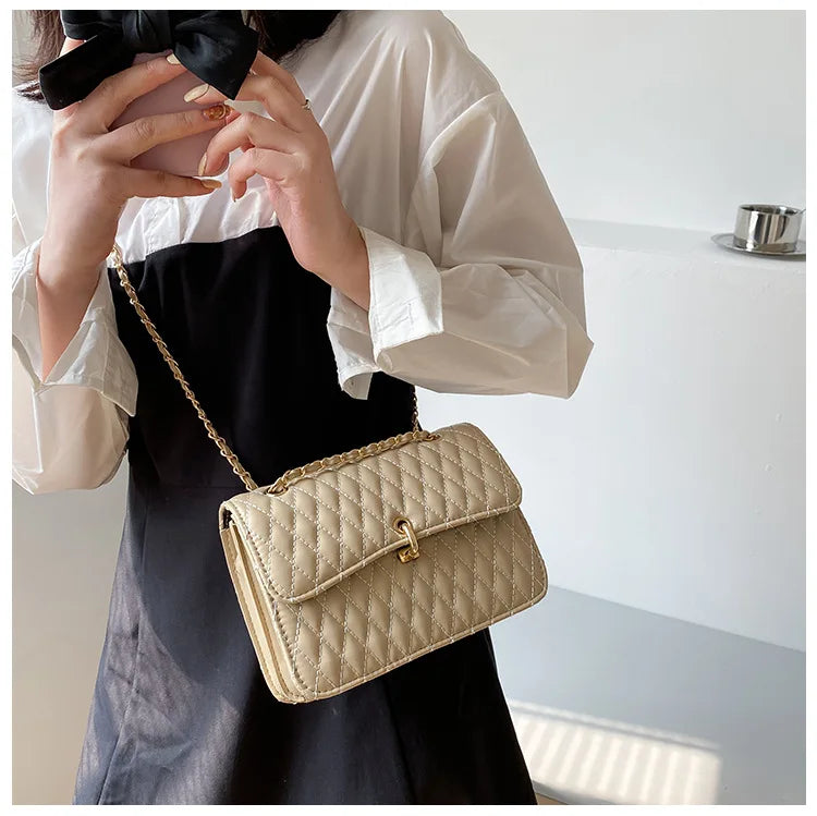 Lingge Chain Texture Messenger Bags For Women Shoulder Bags