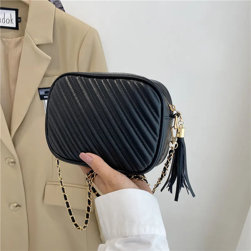 Retro Tassel Embroidery Thread Messenger Bag Chain PU Small Square Bag