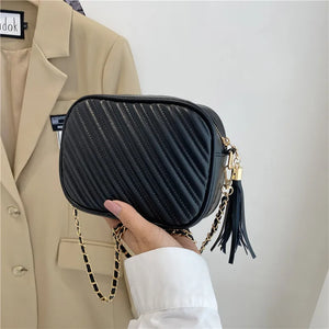 Retro Tassel Embroidery Thread Messenger Bag Chain PU Small Square Bag