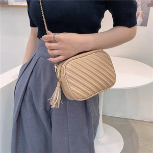 Retro Tassel Embroidery Thread Messenger Bag Chain PU Small Square Bag