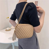 Retro Tassel Embroidery Thread Messenger Bag Chain PU Small Square Bag
