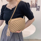 Retro Tassel Embroidery Thread Messenger Bag Chain PU Small Square Bag