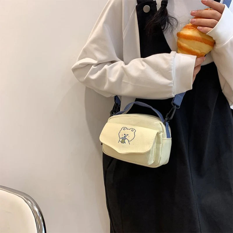 Cartoon Print Bear Mini Cloth Handbag for Girls