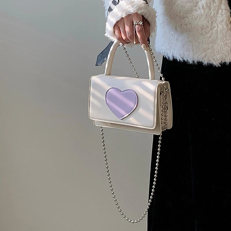 Heart Pattern Crossbody Bag PU Leather Small Square Shoulder Bags Clutch Purse
