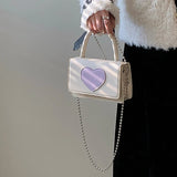 Heart Pattern Crossbody Bag PU Leather Small Square Shoulder Bags Clutch Purse