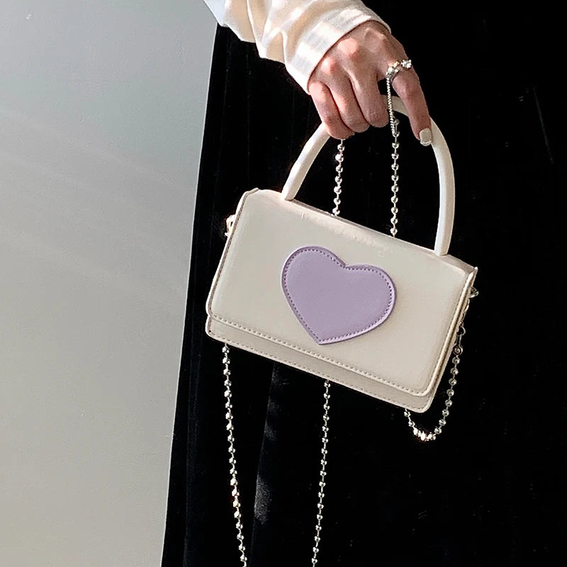 Heart Pattern Crossbody Bag PU Leather Small Square Shoulder Bags Clutch Purse