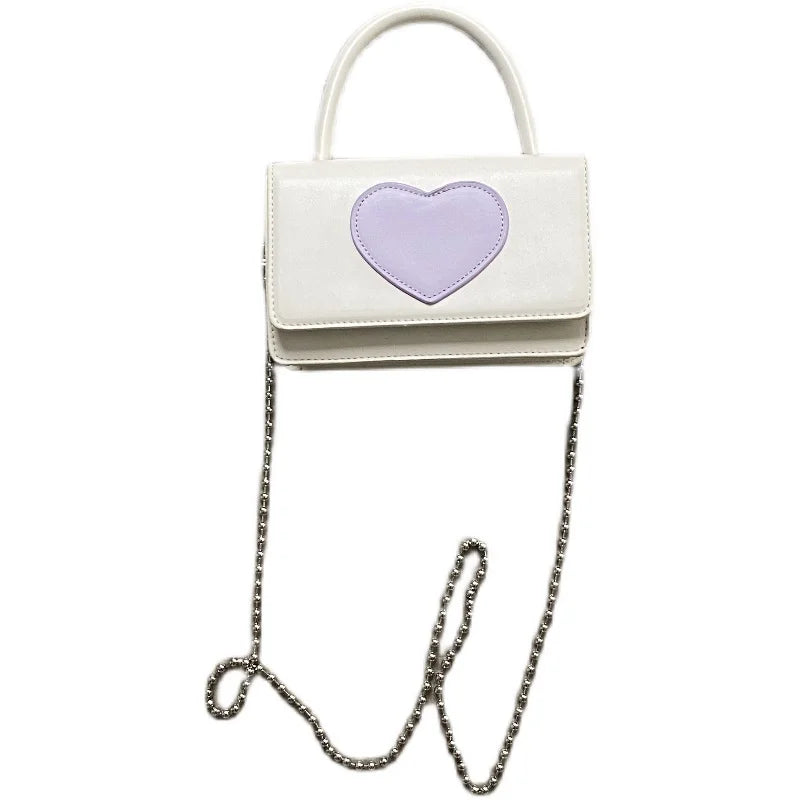 Heart Pattern Crossbody Bag PU Leather Small Square Shoulder Bags Clutch Purse
