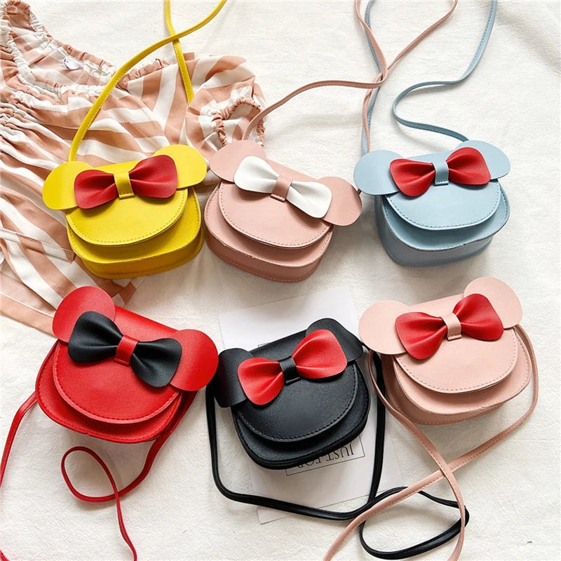 Bow Leather Coin Purse Messenger Bag for Girls Wallet Kids Crossbody Bag