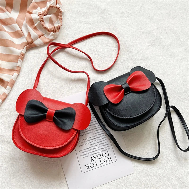 Bow Leather Coin Purse Messenger Bag for Girls Wallet Kids Crossbody Bag