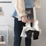 Bowknot Canvas Shoulder Bag Small Clutch Purse Handbag Girls Student Tote