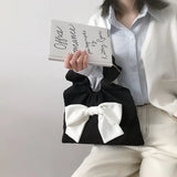 Bowknot Canvas Shoulder Bag Small Clutch Purse Handbag Girls Student Tote