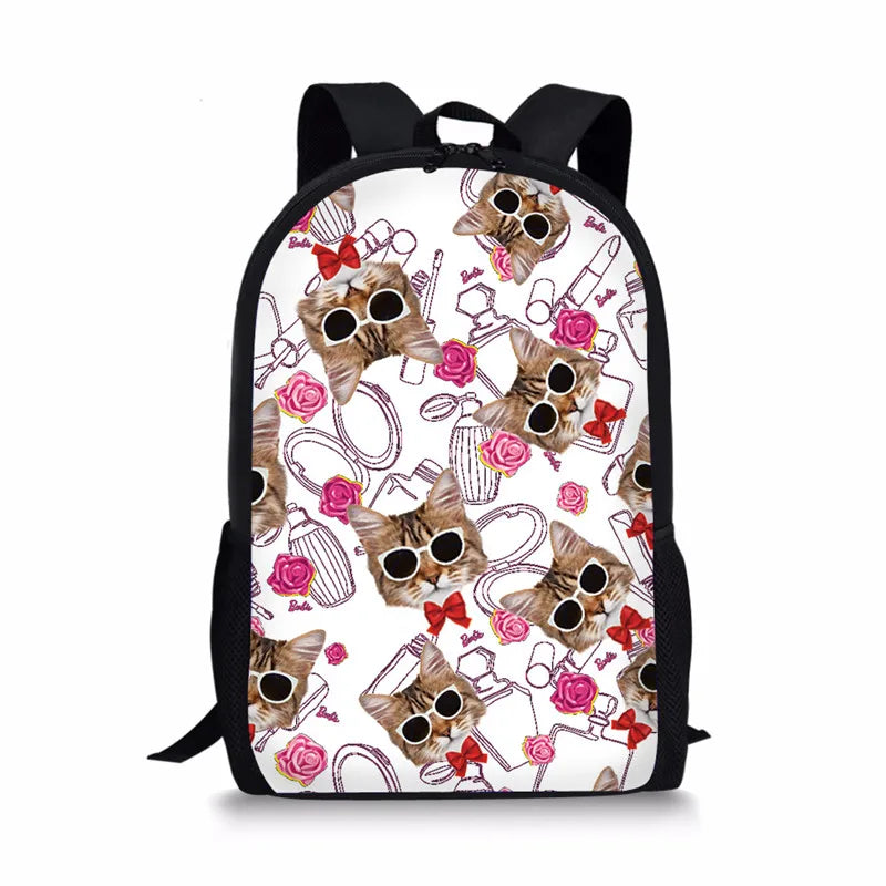 Cat Pattern School Bag Girls Youth Large Backpack Women Travel Bag