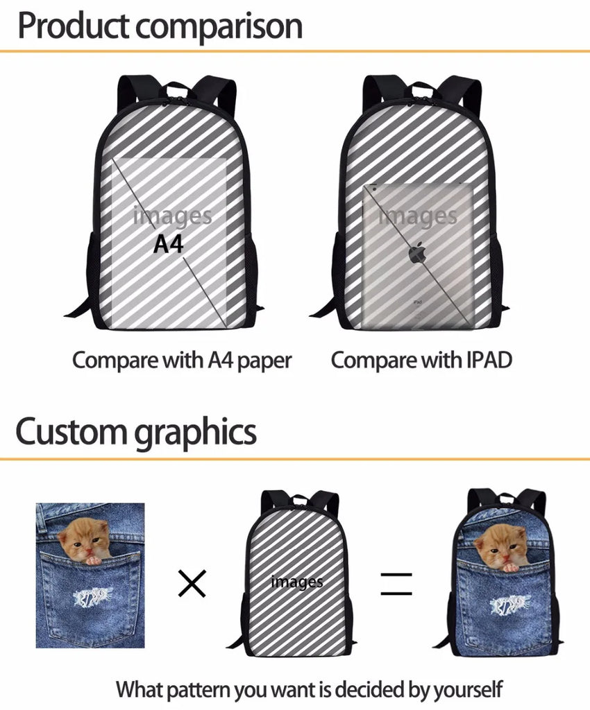 Cat Pattern School Bag Girls Youth Large Backpack Women Travel Bag
