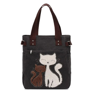 Cat Canvas Handbag Girls Ladies Large Capacity Zipper Shoulder Bag