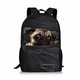 Cute Puppy Pug Denim Cat School Bag for Girls