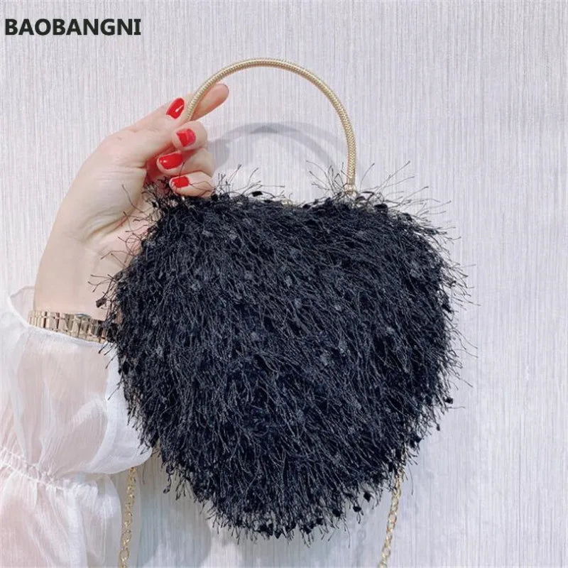 Heart Shaped Evening Clutch Bag Tassel Wedding Banquet Purse for Ladies