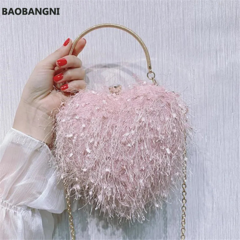 Heart Shaped Evening Clutch Bag Tassel Wedding Banquet Purse for Ladies