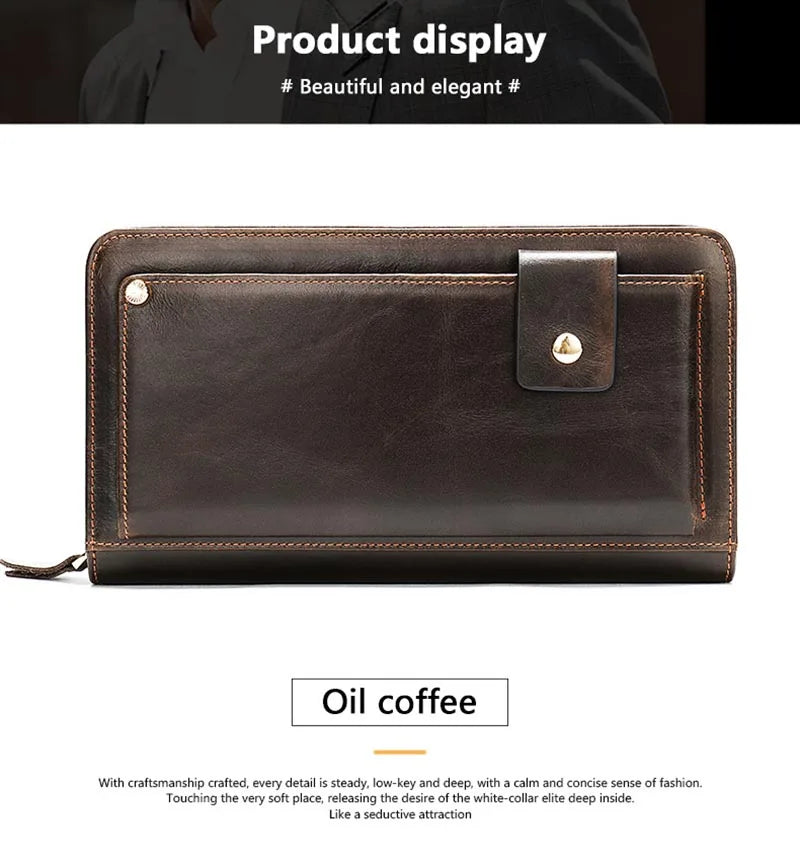 Leather Clutch Wallet Big Capacity Phone Bag Unisex Cow Leather Hand Bag