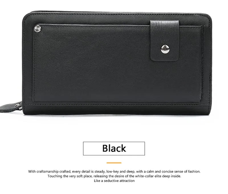 Leather Clutch Wallet Big Capacity Phone Bag Unisex Cow Leather Hand Bag
